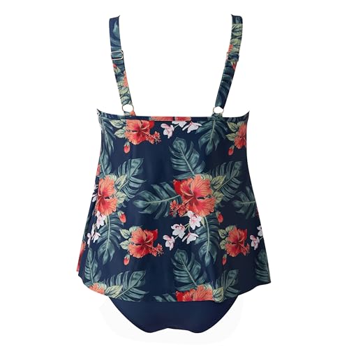 Image of SUUKSESS Women Tummy Control Tankini Bathing Suit Ruffle High Waisted Swimsuit