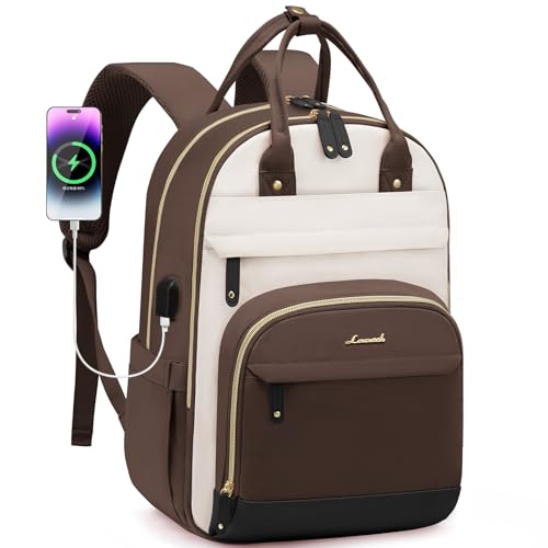 LOVEVOOK Backpack for Women,Laptop Backpack Women,Fits 15.6 Inch Laptop Bag,School Backpacks,Fashion Travel Work Anti-theft Bag,Waterproof Business Computer College Backpack Purse,Brown-Apricot