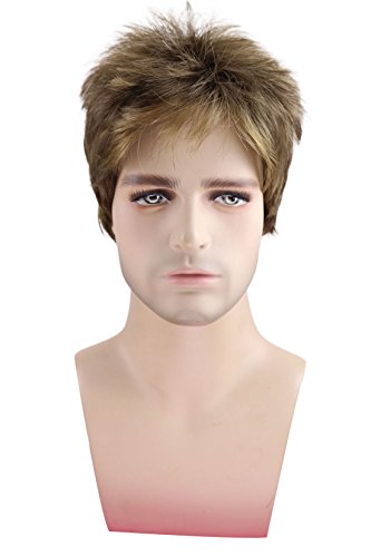 Kalyss Men's Short Straight Light Brown Wig Heat Resistant Synthetic Hair Wig