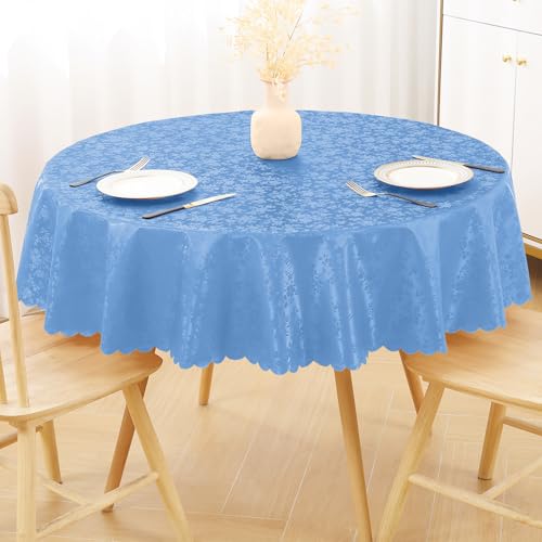 Image of Smiry Round Table Cloth, Waterproof Heavy Duty Vinyl Tablecloths, Wipeable Washable Table Cover for Kitchen and Dining Room (Baby Blue, 60 inch Round)