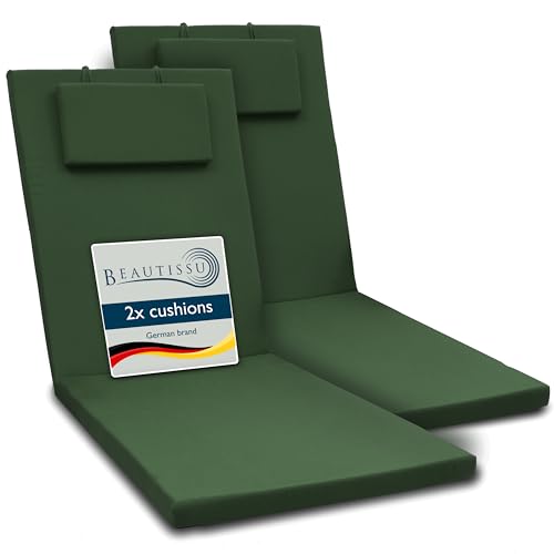 Beautissu Lot de 2 Coussin Bain de Soleil 200x60x5cm Loft RL – Résistance UV Matelas Transat Exterieur Coussin Chaise Longue avec Fermeture Éclair – Vert...