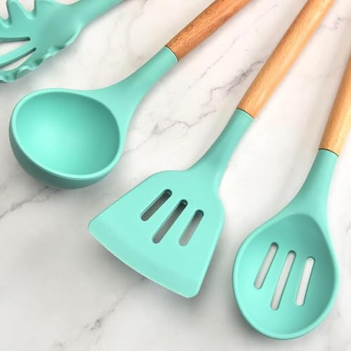 Image of SKYTONE Silicone Kitchen Spatula and Utensils Spoon Set 12-Piece Silicone Kitchen Cooking Utensils Set, Non-Stick Utensils Set Heat Resistant Easy Clean, BPA Free