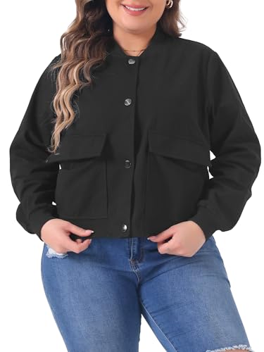 Agnes Orinda Plus Size Jacket for Women Casual Long Sleeve Stand Collar Button Down Jackets Shackets with Pockets2
