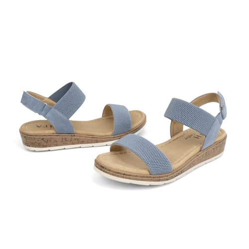 Image of VJH confort Women's Flat Sandals Open Toe Elastic Ankle Strap Slip on Comfy Low Wedge Sandals