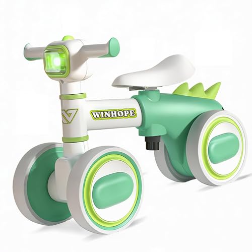 WinHope Baby Balance Bike for 1 Year Old Boys & Girls,Toddler Balance Bike for 12-36 Months Kids,4 Silent Wheels with Colorful Lights & Music,First Bicycle Ride on Toy Gifts(Green)
