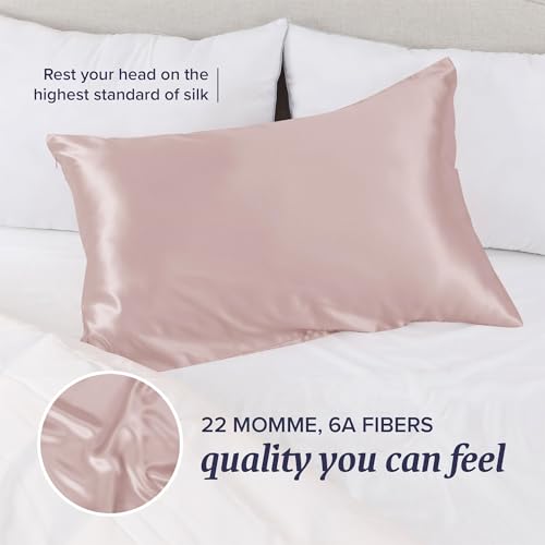 Image of Beckham Hotel Collection Silk Pillow Case with Zipper, 100% Mulberry Silk Pillowcase for Hair & Skin, 22 Momme 6A Grade, Oeko-TEX Certified, 1PC, King, Cherry Pink