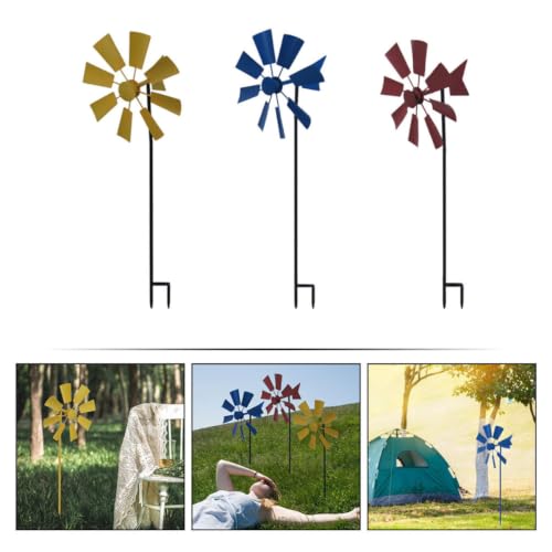 Moulin à vent de jardin en fer lot de 3 pour décoration extérieure - 8