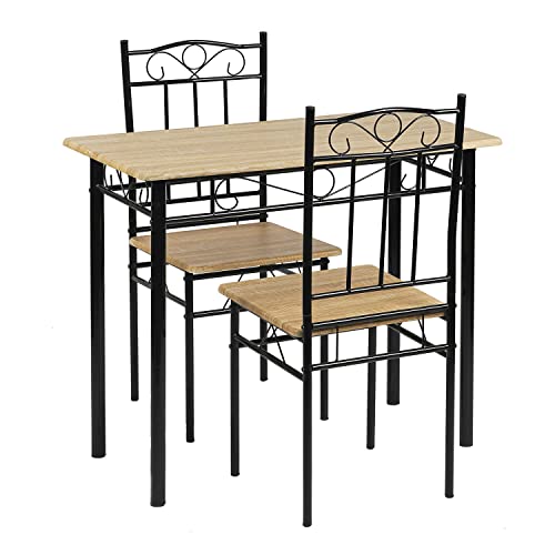 IPOTIUS Juego de Comedor Mesa y 2 Sillas, Mesa y Sillas de Comedor de Madera Veteada con Estructura de Metal, para Comedor, Cocina y salón