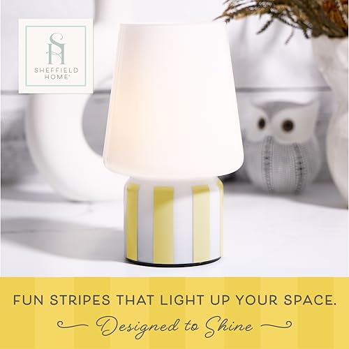 Sheffield Home Glass LED Lamp – Warm White Light, Battery Operated (3AA) – Elegant Home Décor, Yellow Stripe by Sheffield Home - Image 2