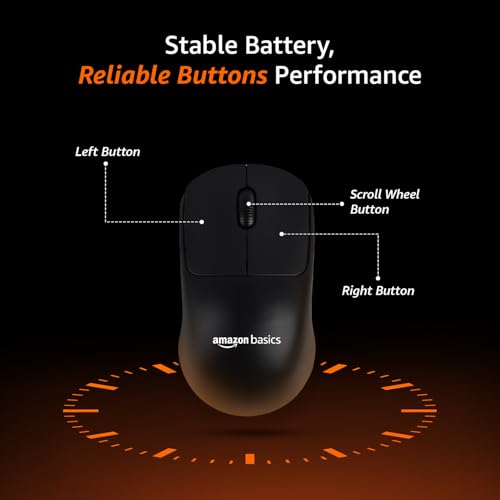 Image of amazon basics Wireless Mouse 2.4GHz with USB Mini Receiver | 1000 DPI Optical Tracking | Silent Clicks | Comfortable Ambidextrous Design | 10m Range | Compatible with PC, Mac, Laptop (Black)