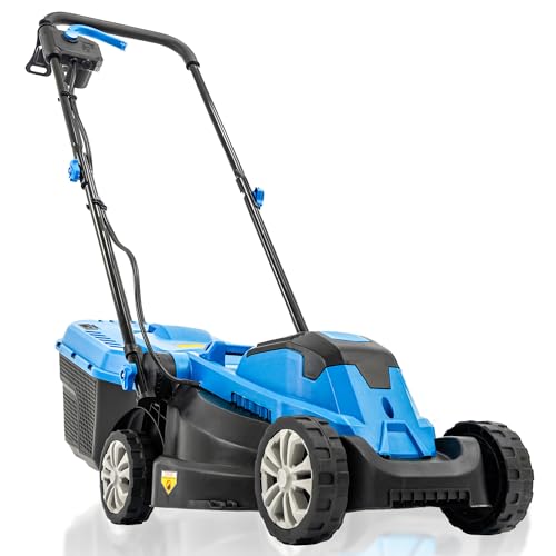 Hyundai 1300W Electric Lawn Mower, Lightweight, Compact 33cm Cutting Width Lawnmower, Foldable...