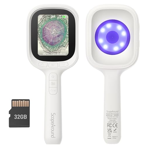 ScopeAround Digital Microscope, Autofocus Handheld Microscope, Magnifier with 2.8' IPS Screen and LEDs, Portable Magnifying Glass, 32 GB MicroSD Memory Card, Compatible with Mac/Windows