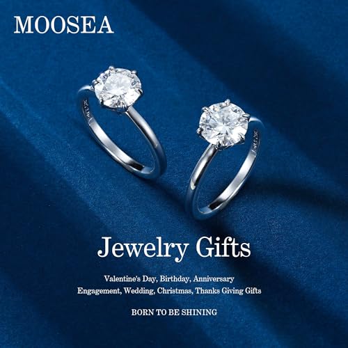 MOOSEA 2ct Moissanite Promise Ring - Round Cut Solitaire Moissanite Engagement Ring | 14K White Gold Vermeil Sterling Silver | Classic, White, Eye Clean, 1ct, 1 Stone3
