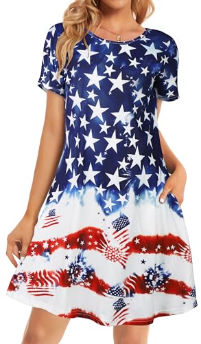 Image of Womens Summer Dresses Beach Casual Loose Tshirt Floral Short Sleeve Flowy Pockets Sundresses 2026