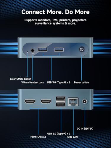 Image of Bmax Mini PC B1 Plus, Intel Celeron J3355 (Up to 2.5GHz), 6GB RAM 128GB eMMC Support M.2 SSD Expansion (512GB /2TB), 4K Dual Display 2.4G /5G WiFi & BT5.0 Mini Desktop Computer for Home /Office