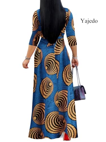Image of Yajedo Womens Casual Summer Maxi Dress Plus Size Sexy Wrap V Neck 3 /4 Sleeve Sundress with Pockets