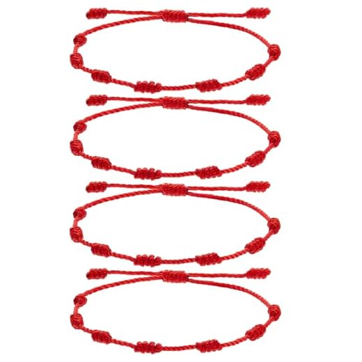 Voarge 4 Piezas Pulsera de Hilo Rojo de 7 Nudos, Hilo de Pulsera Rojo Ajustable, Pulsera de Nudo Afortunado Hecho a Mano, para Mujeres Hombres Pulsera Amistad