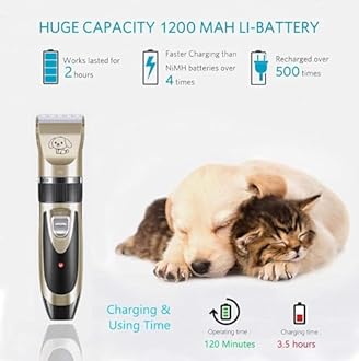 COOLBIT Pet Grooming Kit for Cats & Dogs - Quiet Cordless Trimmer for Labrador, Shih Tzu, German Shepherd, Golden Retriever - Powerful, Easy-to-Use Hair Clippers for Home Grooming (Trimmer Kit), Gold