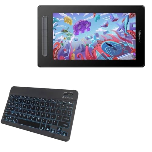 BoxWave Keyboard Compatible with XP-Pen Artist 10 (2nd Gen) - SlimKeys Bluetooth Keyboard - with Backlight, Portable Slim LED 7 Colors - Jet Black