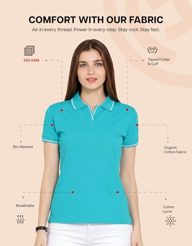 Image of Scott International Women's Cotton Polo T-Shirt | Half Sleeve Plain Collar Tee | Stylish Casual Top | Plain T-Shirt for Girls | Workwear for Office & Casual Wear