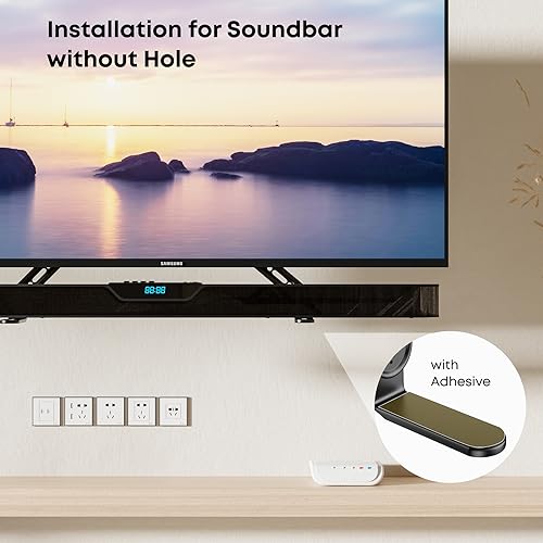 Soundbar Halterung zur Montage unter oder über das tv, passend für die meisten Soundbars bis 15 kg, für max. 90 cm, Soundbar Halterung am tv ohne Bohrer – Bild 6