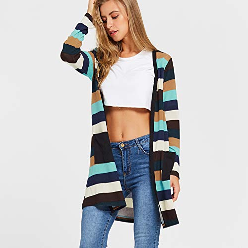 Romacci Cardigã feminino listrado longo com bolsos frontais abertos, Multicor, M