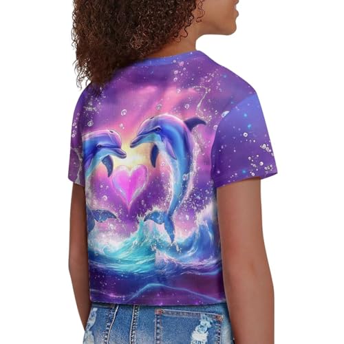 Image of Girls Summer Crop Top Outfits Short Sleeve T Shirts Kids Cute Clothes Tees Blouse