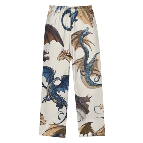 Retro Dragons Boys Long Pants Soft Trousers Elastic Waist Kids Lounge Bottoms with Pockets S-XL2