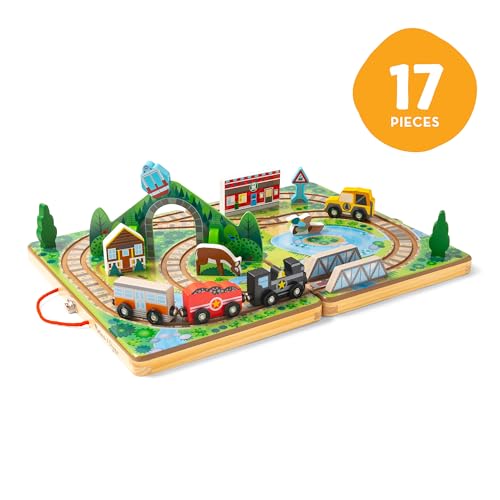 Image of Melissa & Doug Take-Along Railroad Tabletop Playset with Wooden Train Toys, Animals & Scenery Play Pieces, Preschool Learning Toys for Girls & Boys 3+ - FSC Certified (Pack of 4)
