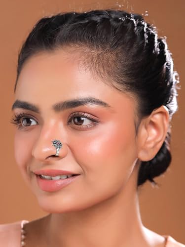 Antique Silver Oxidized 7 pcs combo set Ethnic Indian Traditional non-piercing Nose pin Jewelry Variation3