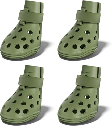 Dog Shoes for Hot Pavement Breathable Dog Boots Paw Protectors with Adjustable Straps & Non-Slip Sole Easy On & Off Waterproof Easy-Cleaning (Olive Green XL)