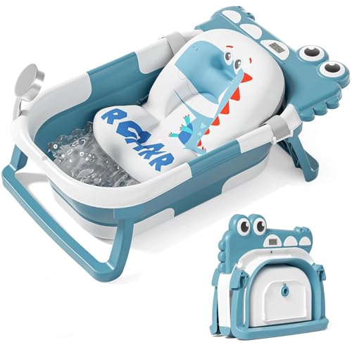 Image of TPN Collapsible Baby Bathtub, Baby Bath Tub with Soft Cushion & Real-Time Thermometer, Baby Bathtub Infant to Toddler Tub (0-36 Months), Portable Newborn Travel Bath tub