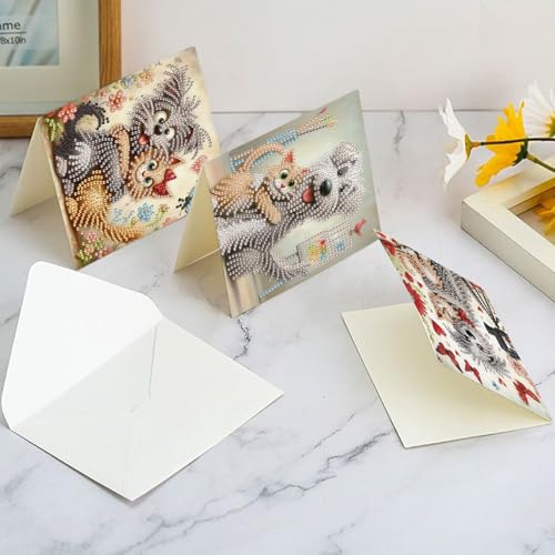 Image of 6 Pcs 5D Diamond Painting Greeting Cards Kits, Handmade Festival Greeting Cards with Envelopes DIY Diamond Art Crafts Birthday Cards Laser Effect for Birthdays Holidays Celebrations (Cat Dog Cuddling)