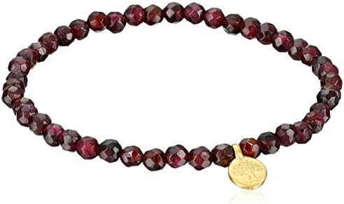 Satya Jewelry 4mm Red Garnet and 18K Yellow Gold Plated Tree of Life Charm Stretch Women's Bracelet, 7"