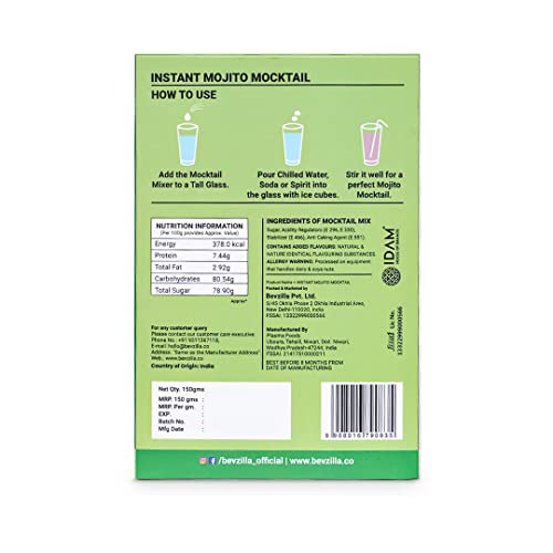 Image of Bevzilla Mocktail Mixer - Mojito Flavour (5 Pouches), Non Alcoholic| Makes 5 Drink| Refreshing| Low Calories| Instant Mocktail| Easy To Make| Party Mixer for Drinks