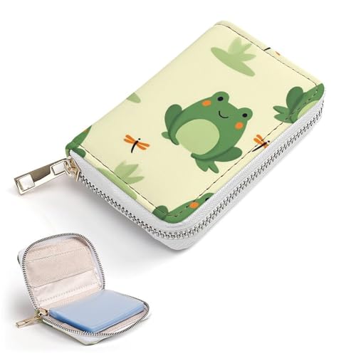 Compact Credit Card Organizer Case for Men Women, Portable Mini Card Holder Organizer with Zipper Green Frog Animal Cute Frogs Pu Leather Wallet2