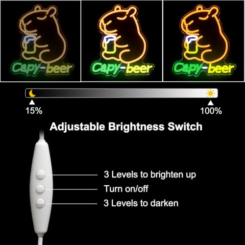 Image of Capybara Beer Neon Sign Animal LED Lights for Bar Man Cave Wall Decor Gifts | Funny Cartoon Neon Light, Dimmable Capy Beer LED Sign, USB Powered, Acrylic Bar Neon Wall Sign, Birthday Gifts, Party Supply