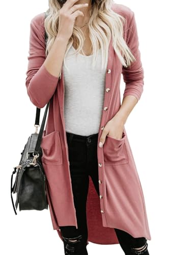 Image of Alaster Queen Women's Open Front Cardigan Button Down High Low Hem Knitted Cardigan Outwear with Pockets