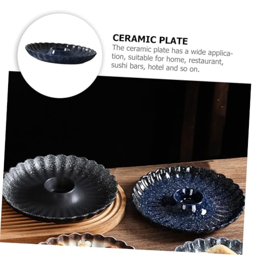 Plato cerámico redondo para sushi con dip integrado miniatura 3