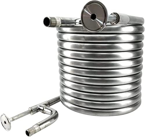 Counterflow Wort Chiller - Stainless Steel Beer Cooling Coil Pipe, 14' Length with 2 Out Channels (3/4'' & 1/2'' Thread) for Homebrewing