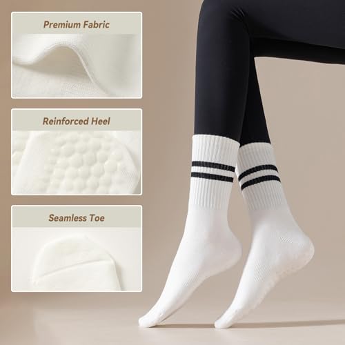 Image of TOAMOUR Pilates Socks with Grips for Women, 4 Pairs Non Slip Grippy Socks