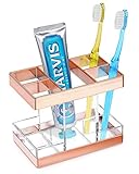 Chintu Electric Toothbrush Holder Toothbrush and Toothpaste Holder, Toddler Tooth Brush Holder, Small Toothbrush Organizer for Bathroom Vanity, Makeup Brush Razor Stand for Family Kids Clear/Rose Gold