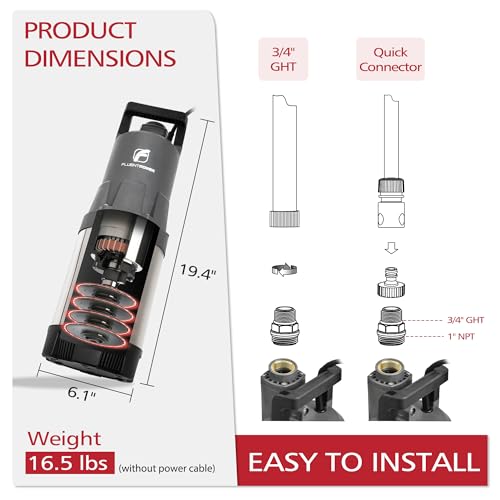 Image of FLUENTPOWER Deep Well Submersible Water Pump, 1.5HP 1700GPH, 147' Head, Automatic On /Off Water Pump with 49ft Cord, Stainless Steel, for Garden Home Watering and Farmland Irrigation