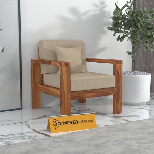 Image of Sheesham Wooden 1 Seater Sofa for Living Room | Solid Wood Sofa | Rosewood Sofa Set for Home & Office | Lounge (Honey Finish, 1 Seater)