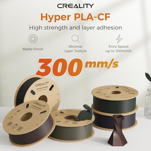 Image of Creality Carbon Fiber Filament PLA 1.75mm, Hyper PLA-CF 3D Printer Filament with Matte Finish for 50-300mm /s High-Speed Printing, Dimensional Accuracy+ /-0.03mm (Black, Hyper PLA-CF-2KG)