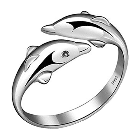 QIAN0813 Adjustable Open Ring Zircon Dolphin Ring Finger Diamante CZ Crystal for Women Wedding Engagement Jewelry Cover