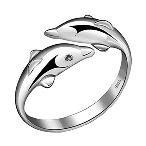 Adjustable Open Ring Zircon Dolphin Ring Finger Diamante CZ Crystal for Women Wedding Engagement Jewelry