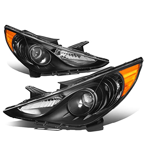 Auto Dynasty Projector Headlight Assembly Compatible with 2011 2012 2013 2014 Sonata (Excludes Hybrid) Headlamps Replacement Driver and Passenger Side Black Housing Amber Corner