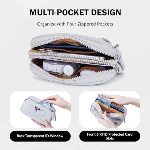 POIUGOYA Small Nylon Crossbody Bags for Women,RFID Wristlet Purse Built in Wallet, 4 Zipper Crossbody Wallet Phone Organizer4