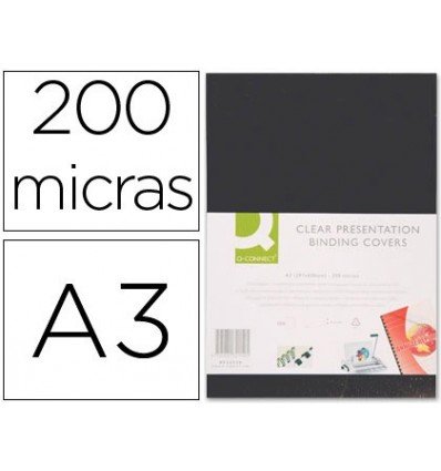 Q-Connect - Tapa de encuadernacion pvc din a3 opaca negra 200 mc (100 unidades)
